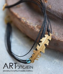 Βραχιόλι Φύλλο από την Μαίρη Γαϊτάνη Ασήμι 925 επιχρυσωμένο Τυρκουάζ, Κηρονήμα