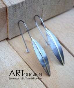 Σκουλαρίκια Φυλλαράκι Κατερίνα Χρυσόγλου Ασήμι 925 επιπλατινωμένο Oρείχαλκος